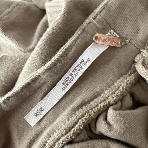 Free People Blouse Women Medium Brown Puff Sleeve Corset Tie Front Scoop Neck - Picture 5 of 15